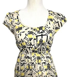 Love Fire Women’s Size MEDIUM Dress Summer Navy White Yellow Print Short Sleeve